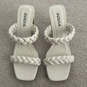 Soda White Braided Heels